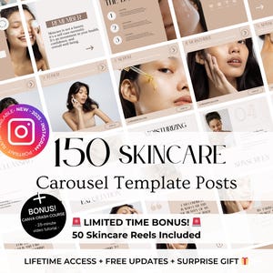 150 Skincare Instagram Carousel Posts - Skincare Coach - Skincare Tips Instagram - Esthetician Skincare Canva Templates - Skincare Branding