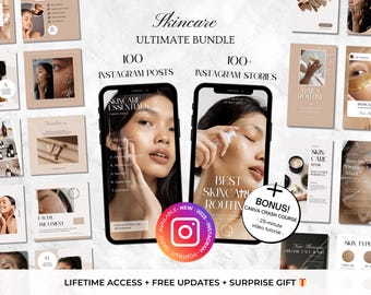 200+ Skincare Coach Instagram Post, Stories Canva Templates - Esthetician Skincare Templates -Beauty Salon Instagram -Skincare Salon Brading