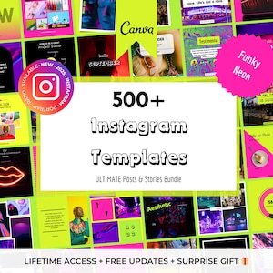 500+ Colorful, Retro, Funky Instagram Templates - Funky Neon 1st Edition Editable Canva Templates - Bright Instagram Feed, Colorful Branding