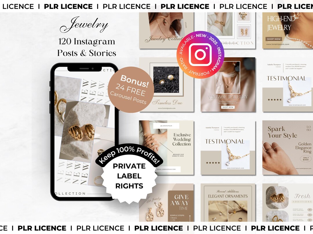 PLR: 120 Jewelry Instagram Canva Templates - Jewellery Social Media ...