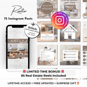 75 Realtor Instagram Posts Canva Templates - Real Estate Social Media -Realtor Marketing Templates - Real Estate Agent Instagram Branding