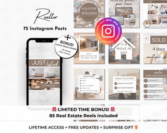75 Realtor Instagram Posts Canva Templates - Real Estate Social Media -Realtor Marketing Templates - Real Estate Agent Instagram Branding