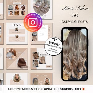 150 Hair Salon Instagram - Hair Stylist Templates - Hair Extensions Editable Canva Templates - Hairdresser Hair Business Canva Template