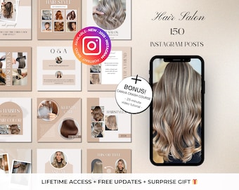 150 Hair Salon Instagram - Hair Stylist Templates - Hair Extensions Editable Canva Templates - Hairdresser Hair Business Canva Template