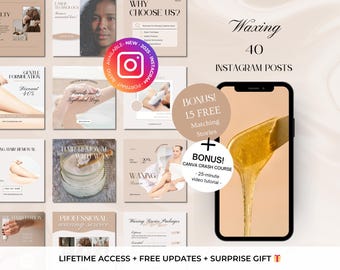 40 Waxing Instagram Posts - Hair Removal Canva Templates - Bikini Wax Templates - Body Waxing Social Media - Esthetician Business Templates