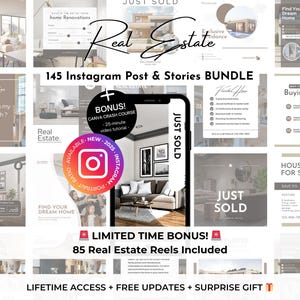 145 Real Estate Instagram Posts and Stories Canva Templates - Real Estate Social Media -Realtor Marketing Templates - Real Estate Agent