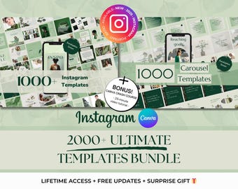 2000+ Green Portrait Instagram Templates BUNDLE - Green Canva Editable Templates - Clean & Minimal Instagram Carousels, Stories, Highlights
