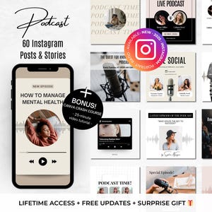 60 Podcast Post & Stories Instagram Canva Templates - Post Template For Podcast - Instagram Templates Canva Editable Content Creator