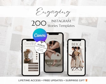 200 Ecommerce Fashion Templates - Minimalist Beige Fashion Templates - Fashion Blogger Instagram Stories - Beige Marketing Canva Templates