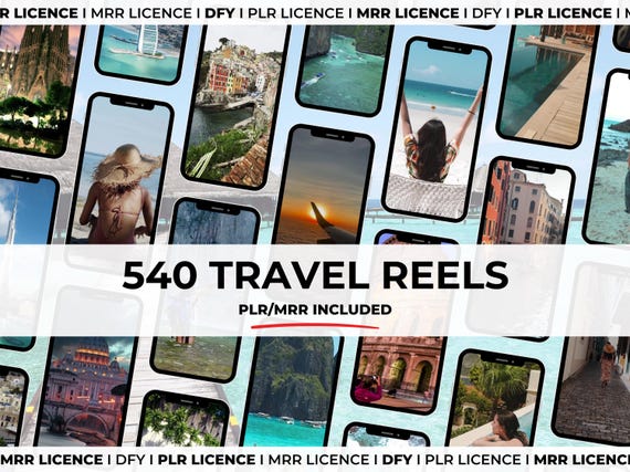 PLR MRR 540 Travel Instagram Reels - Travel Agent Reel Videos - Travel Agency Instagram - Beach, Resort, Views, Cities, Pool Travel Reels