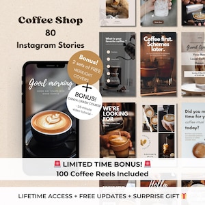 80 Coffee Shop Instagram Stories Canva Templates - Coffee House Social Media Marketing Templates- Cafe Business Social Media- IG Post Coffee