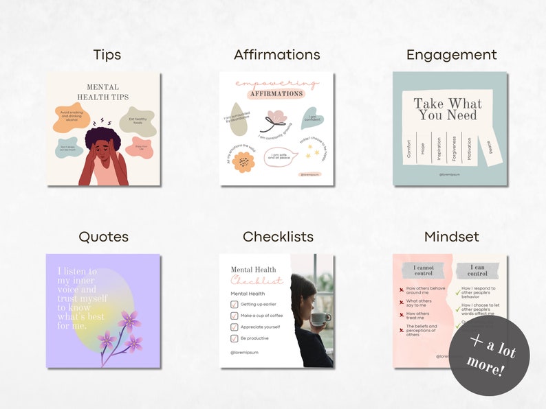 222 Mental Health Instagram Canva Templates -psychotherapy -wellness ...