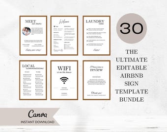 Airbnb Signs BUNDLE Canva Editable Templates - Editable AirBnB Welcome Guide Kit - AirBnB Welcome Sign Templates - Airbnb House Rules