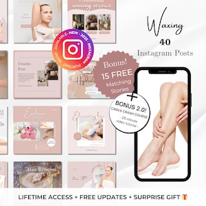 40 Waxing Instagram Posts - Hair Removal Canva Templates - Bikini Wax Templates - Body Waxing Social Media - Esthetician Business Templates
