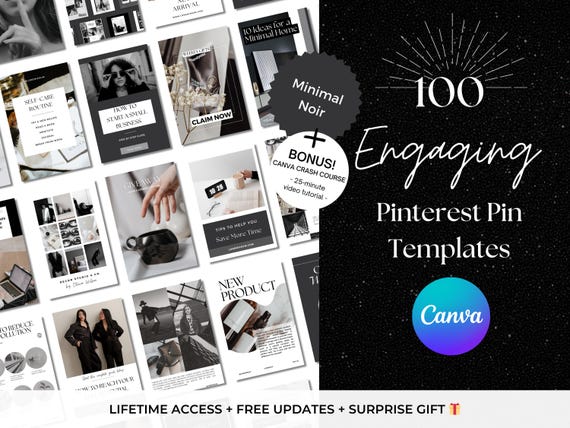 100 Pinterest Pin Templates | Pinterest Templates | Pinterest Templates Canva | Pinterest Pins | Pinterest Pin Design | Black & White