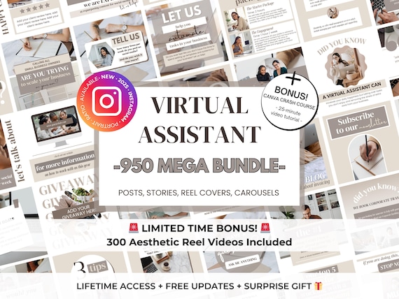 950 Virtual Assistant Instagram Canva Templates -VA Instagram Posts -VA Social Media Marketing -Remote Worker Template -Social Media Manager
