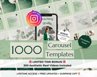 1000 Green Instagram Carousel Post Canva Templates BUNDLE - Green Carousel Posts Social Media Templates - Green Coaching Templates IG