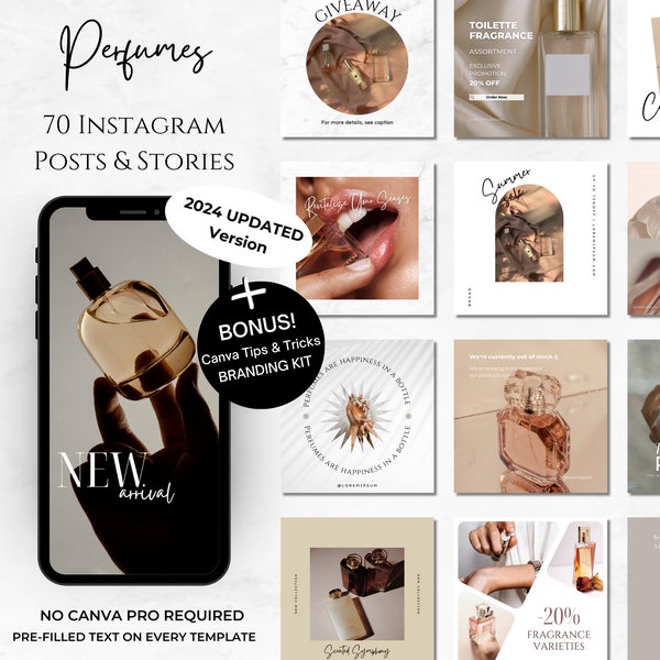 70 Perfumes Instagram Canva Templates - Perfume Social Media Posts & Stories - Perfume Online Business - Parfum Social Media