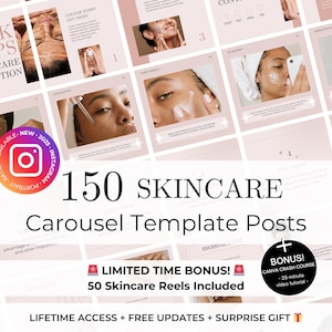 150 Skincare Instagram Carousels - Skincare Canva Editable Templates -Esthetician Instagram Templates -Skincare Coaching -Skincare Marketing