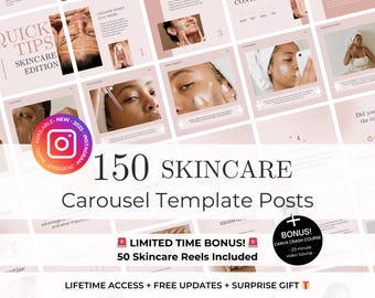 150 Skincare Instagram Carousels - Skincare Canva Editable Templates -Esthetician Instagram Templates -Skincare Coaching -Skincare Marketing