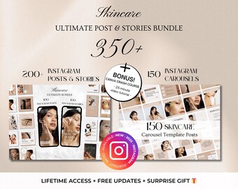 350+ Skincare Instagram BUNDLE Post, Carousel and Stories Canva Templates -Esthetician Instagram Templates-Skincare Editable Canva Templates