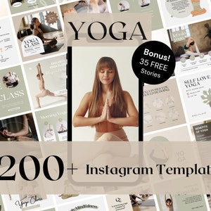 Plus de 200 modèles Canva de publications et d'articles Instagram sur le yoga - Coach bien-être pour professeur de yoga - Modèle d'influenceur Instagram fitness - Réseaux sociaux de yoga