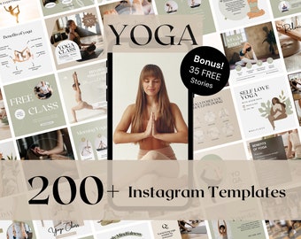 200+ Yoga Instagram Post and Stories Canva Templates - Yoga Teacher Wellness Coach -Fitness Instagram Influencer Template -Yoga Social Media