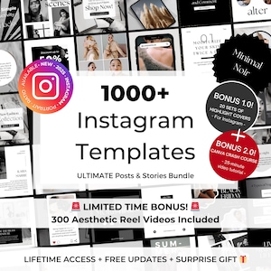 ULTIMATE 1000+ Instagram Templates - Minimalist, Modern Canva Templates -Black and White Instagram - Elegant Portrait Post Templates