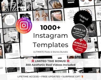 ULTIMATE 1000+ Instagram Templates - Minimalist, Modern Canva Templates -Black and White Instagram - Elegant Portrait Post Templates