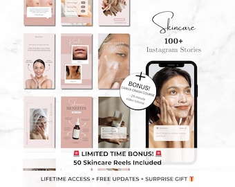100+ Skincare Instagram Stories - Esthetician Canva Templates - Skincare Products Editable Canva Templates - Beauty Salon Instagram Branding