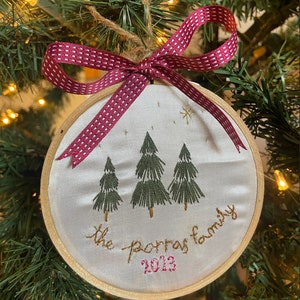 Personalized Family Christmas Ornament, Custom Embroidered Hoop Ornament, Christmas Decor, Holiday Decor, Christmas Tree Decor.