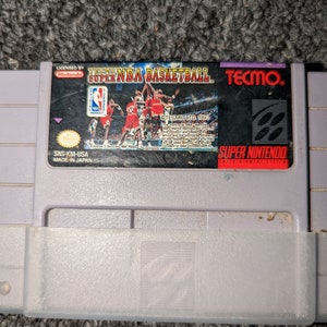 Tecmo Super NBA basketball cartridge game for Super Nintendo console