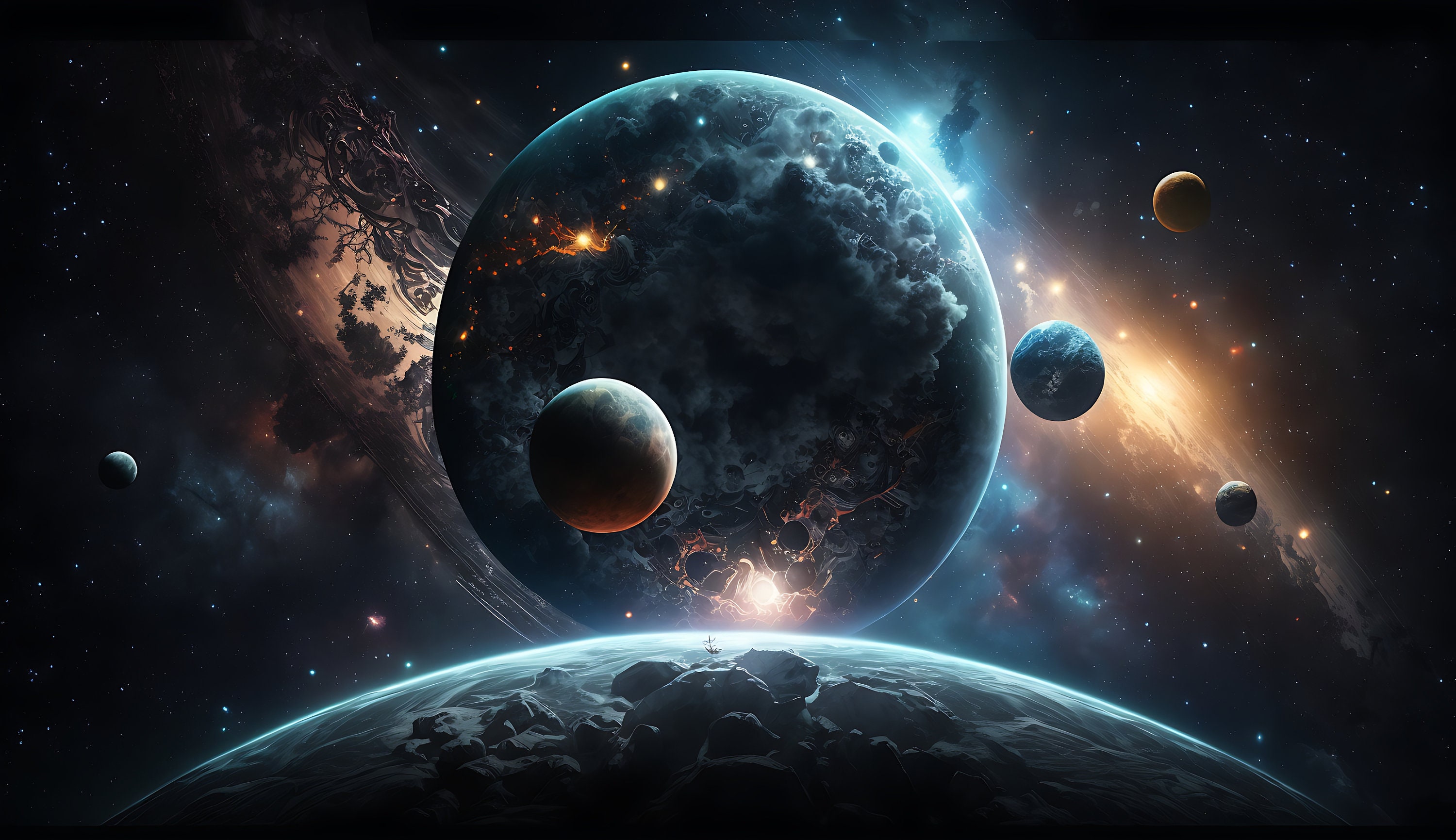 Galaxy Desktop Wallpaper, Widescreen Digital Bundle, Space Art, Cosmos