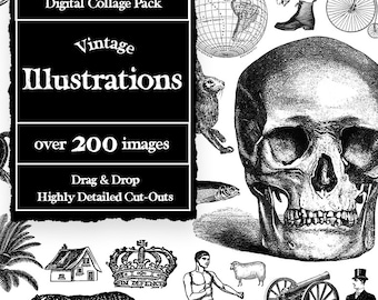 Vintage Illustrations Collage Creator 200+ Images | Vintage Illustrations Digital Art Maker | Vintage Collage Elements | Collage Kit Vintage