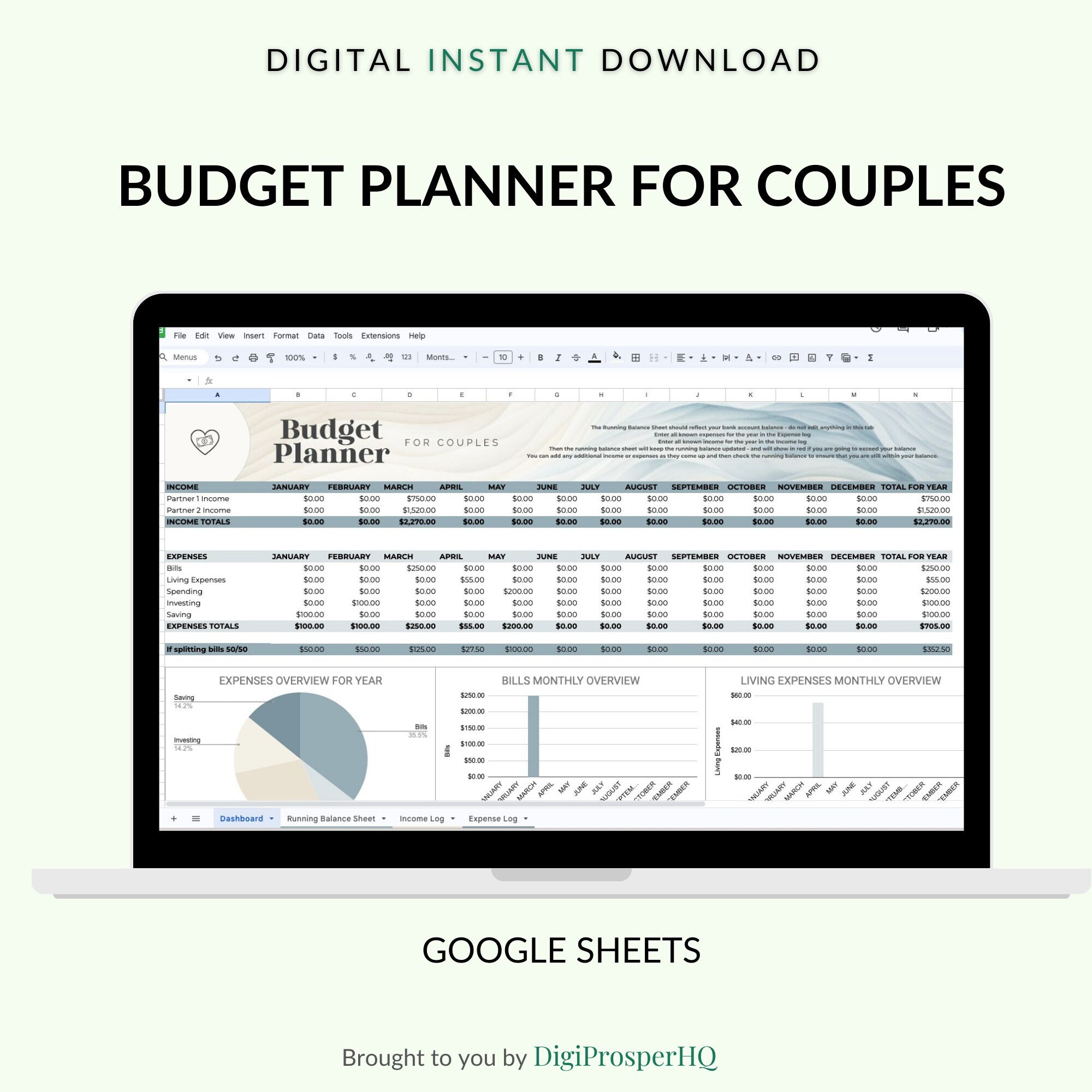 Family Couples Budget Spreadsheet Planner Google Sheets Template