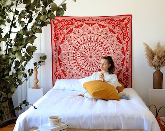 Bohemian Mandala Wall Tapestry, Red Mandala Tapestry, Mandala Decor, Mandala Wall, Mandala Wall Decor