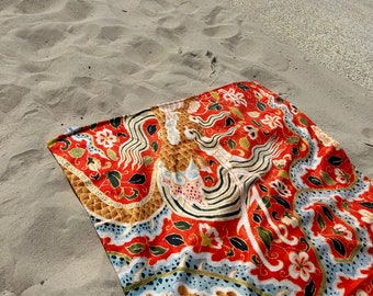 Vintage Dragon Beach Towel, Beach Towel, Turkish Towel Beach, Sand Proof Beach Towel