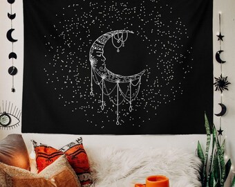 Moon Tapestry, Boho Wall Hanging, Bohemian Bedroom Decor