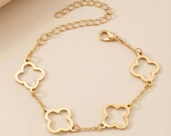 Clover Bracelet for Women, Minimalist Floral Chain Bracelet, Adjustable Everyday Jewelry