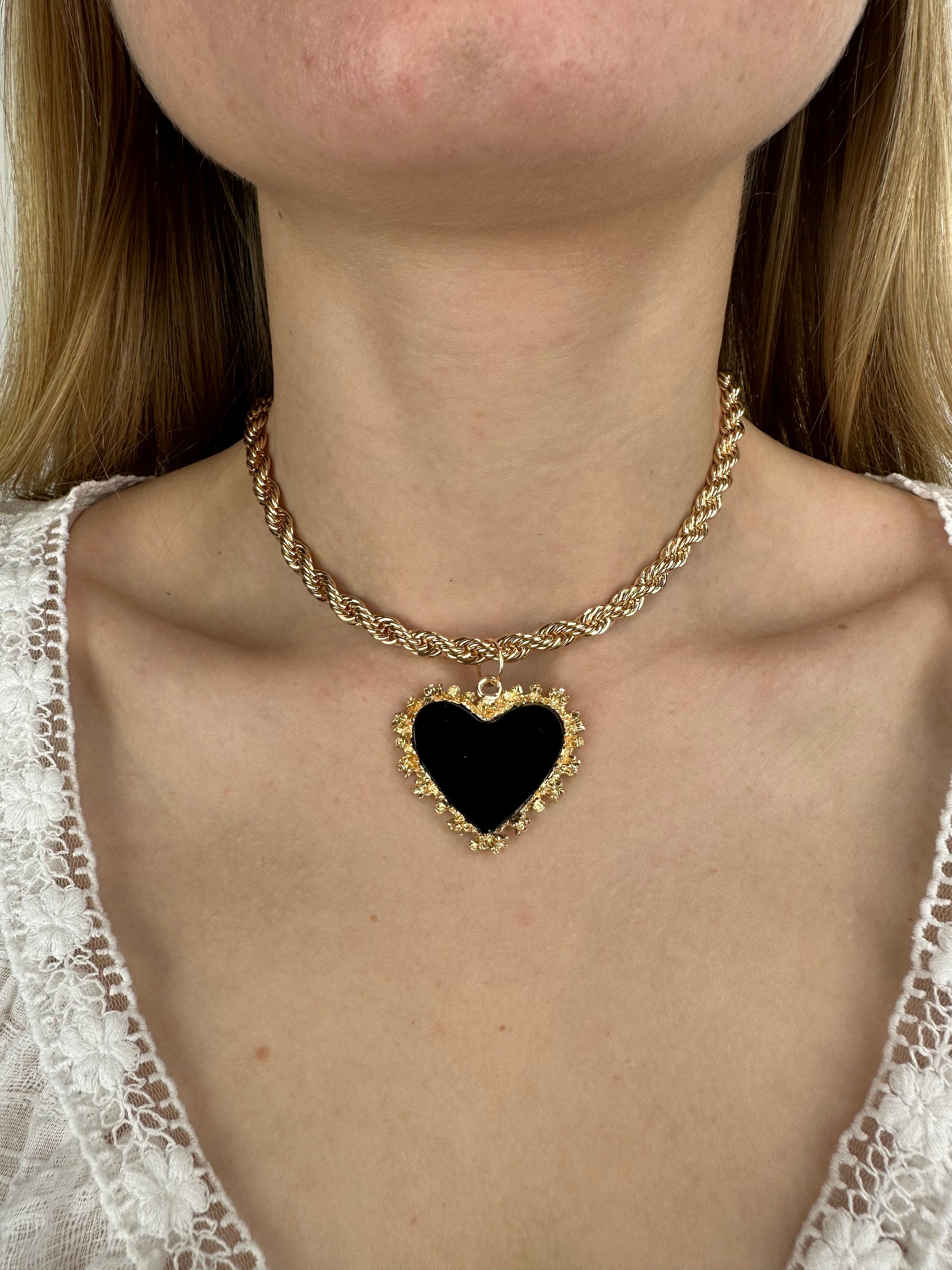 Black heart gold necklace discount