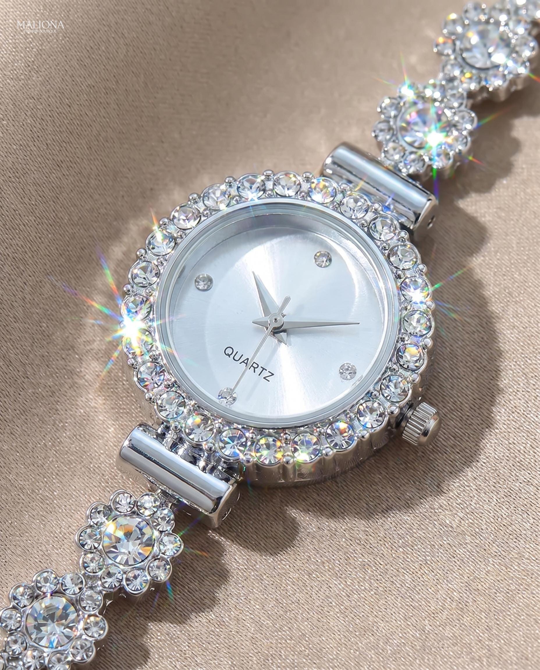 Elegant Crystal Accented Women\'s Bracelet Watch - Stylish Timepiece for Any Luxury Crystal Bracelet Watch for Women, Silver Rhinestone  main image 4