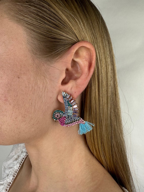 Hummingbird rhinestone stud earrings discount