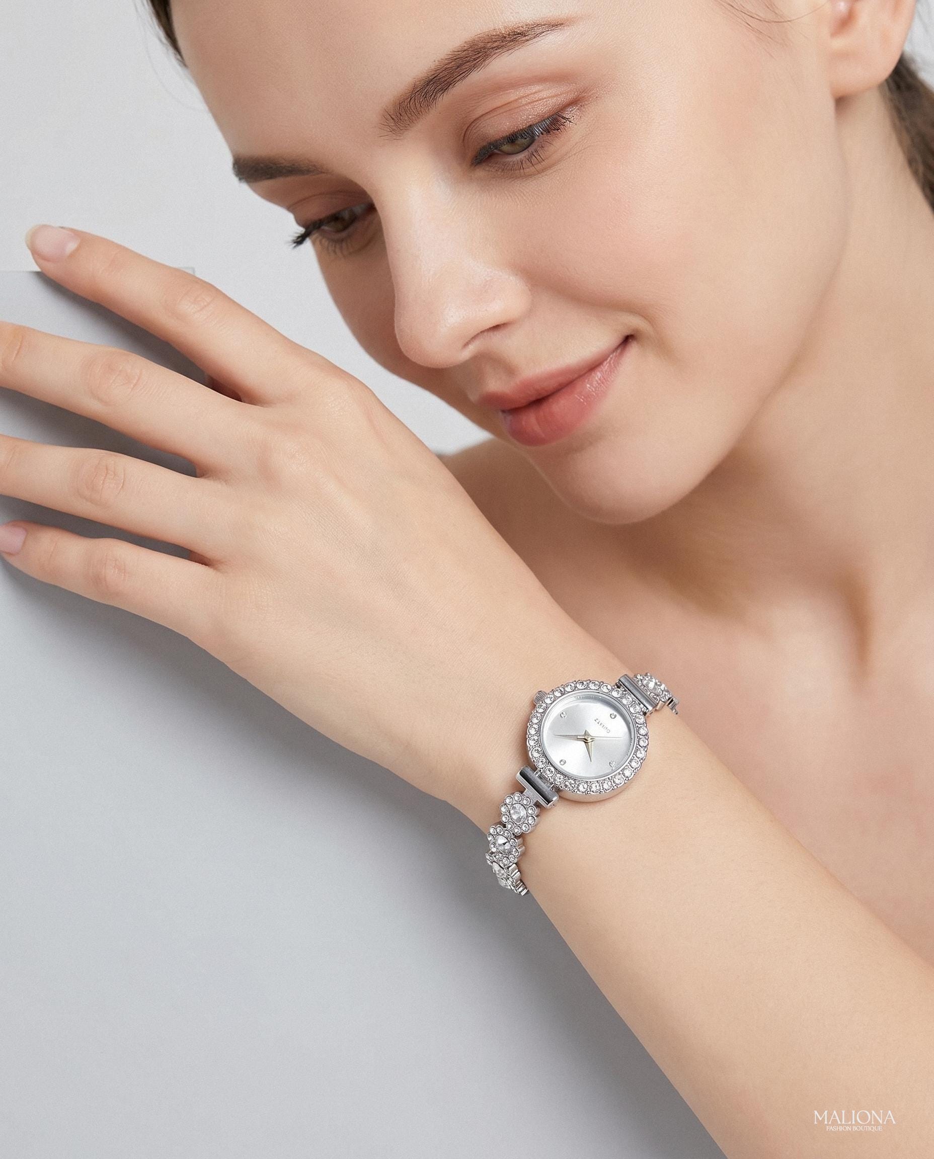 Luxury Crystal Bracelet Watch for Women, Silver Rhinestone  display picture 1