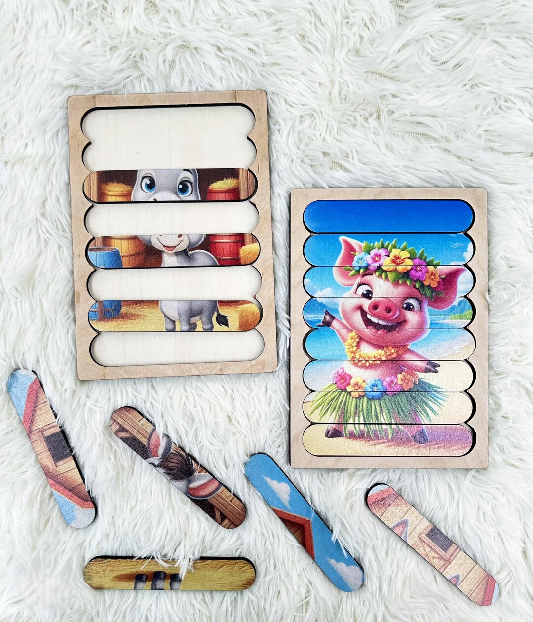 Animal Wooden Puzzles: Montessori Educational Toys for Toddlers - Etsy