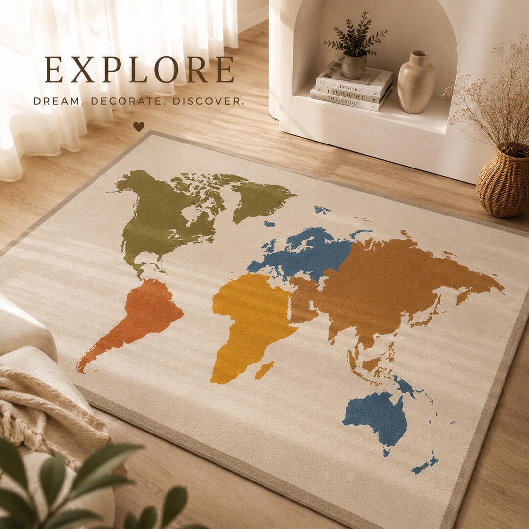 Luxury World Map Rug - Hand Tufted Geography Area Carpet, Vintage Earth ...