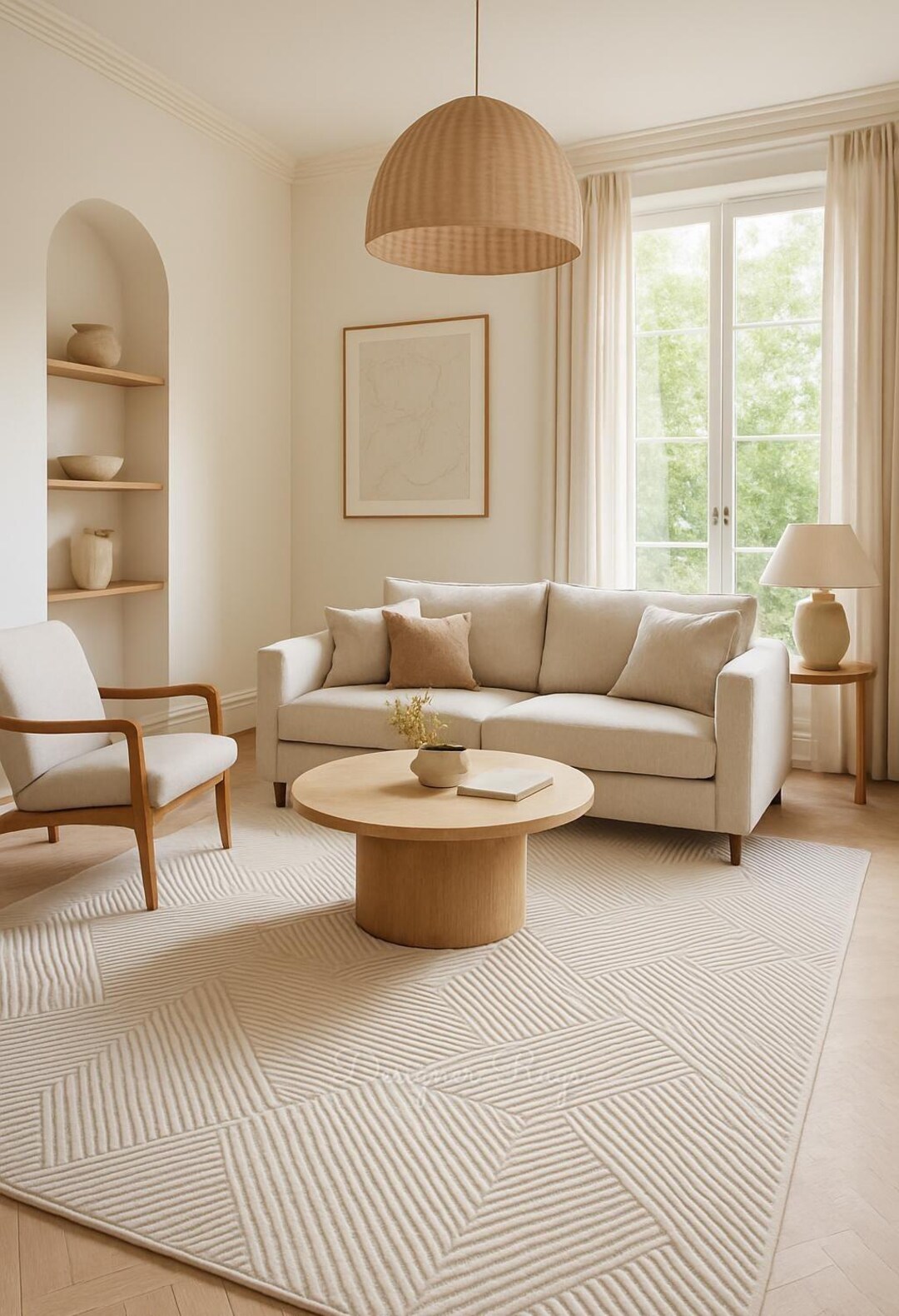 Hand-tufted Wool Blend Rug: Modern Geometric Ivory Accent - Etsy