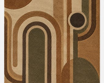 Mid Century Modern Geometric Wool Rug, Olive Green Abstract Area Carpet