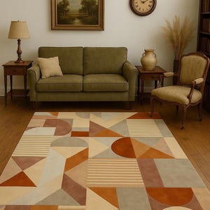 Modern Geometric Abstract Area Rug – Multicolor Mid-Century Design for Living Room & Bedroom – All Sizes Available