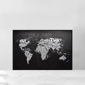Poster carte des aliments du monde - Impression d'art sur toile de haute qualité - Décoration de chambre - Poster d'art pour cadeau