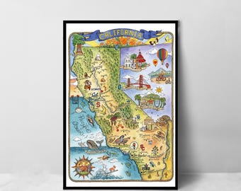 California Map Art Print Poster - High Quality Canvas Art Print - Room Decoration - Art Poster For Gift